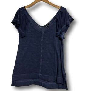 WILLIAM RAST Deanne Blue Distressed Short Flutter Sleeve Top, Size Mediu…